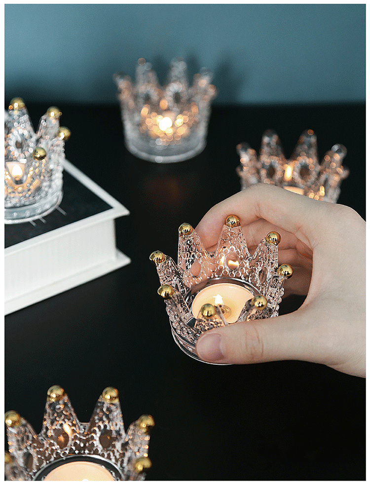 Glass Crown Candle Holders Glass Candle Jars for Home Decoration