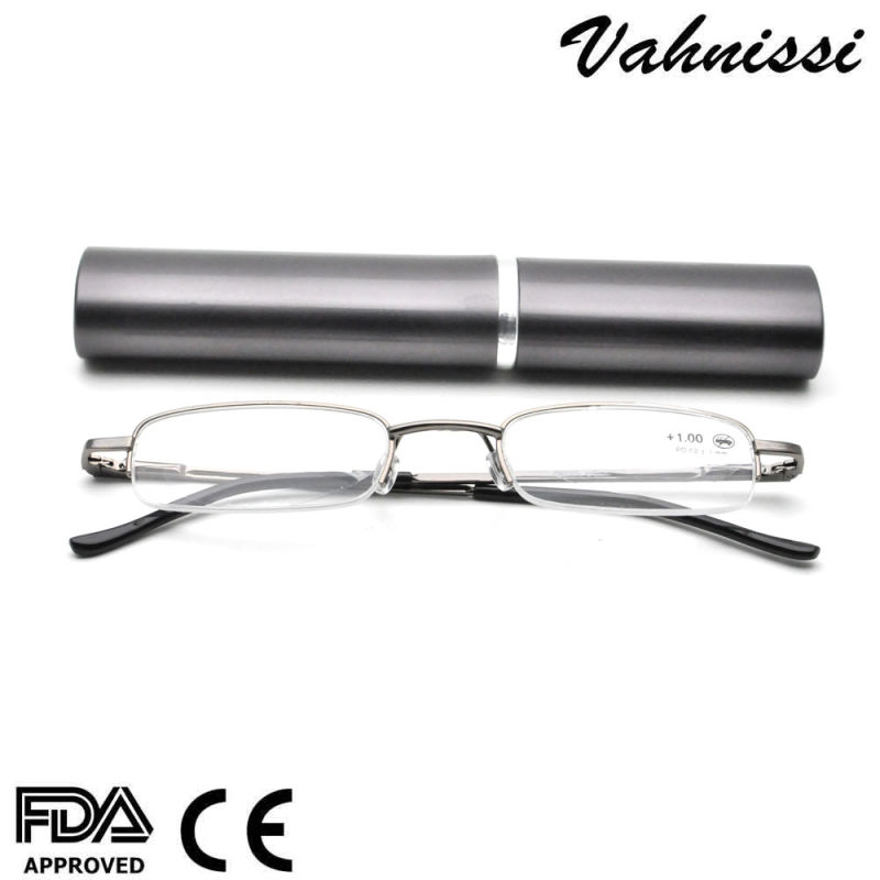 Cheapest Half Frames Tube Small Metal Reading Glasses with Metal Pen Case