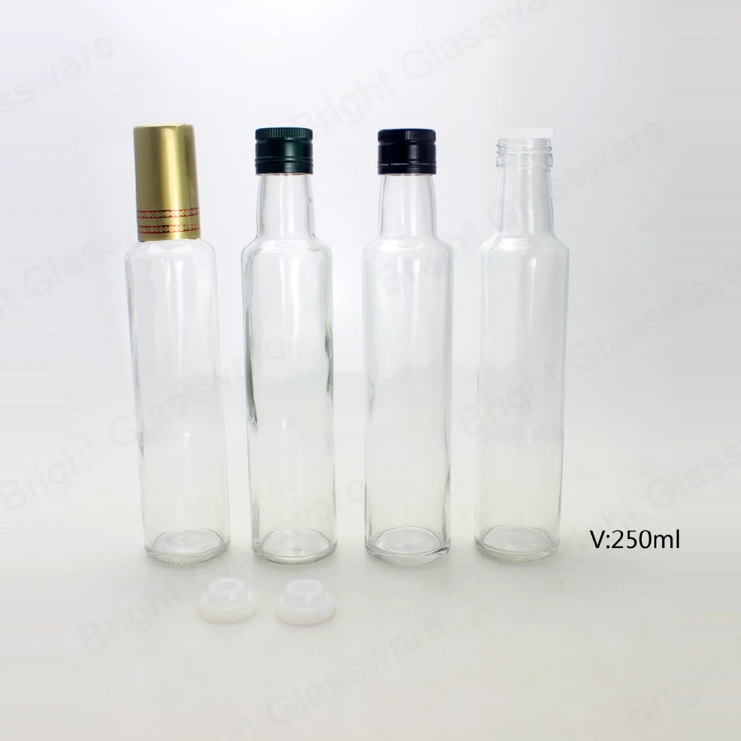 Tall Round 250ml Clear Glass Olive Oil Bottle with Airtight Cap