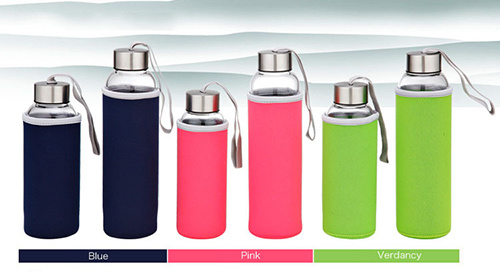 Glass Bottle with Neoprene Sleeve, Auto Bottle, Sports Glass Bottle