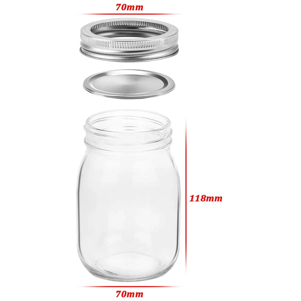 Wholesale Custom Made 380ml 12 Ounce Round Glass Mason Jar Drink Straw Glass Mason Jar Bottle with Silver Metal Lid