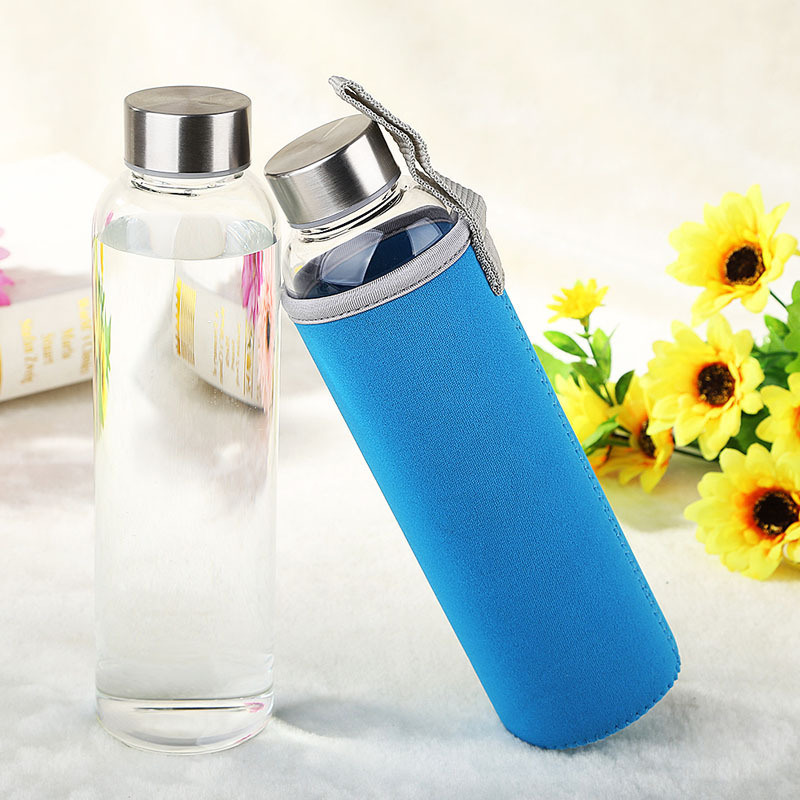 550ml High Borosilciate Glass Water Bottle with Stainless Steel Lid for Student Travel