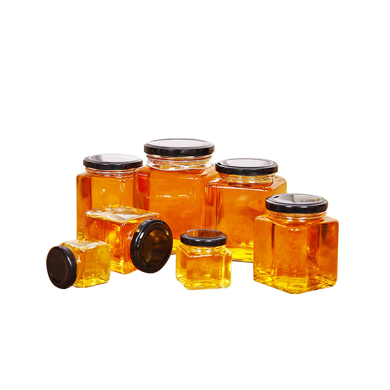 50g-1000g Square Shape Empty Glass Jar/Honey/Jam Jar Pickle Glass Bottle with Tin Lid