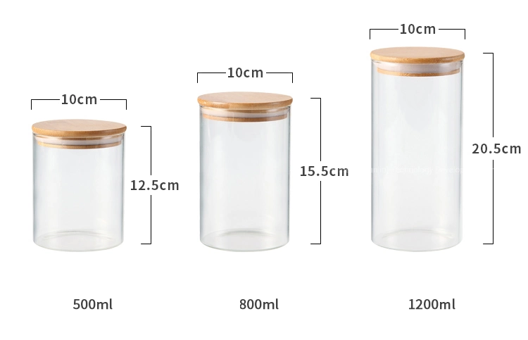 800ml Borosilicate Glass Kitchen Use Food Storage Jar with Sealed Food Grade Bamboo Lid