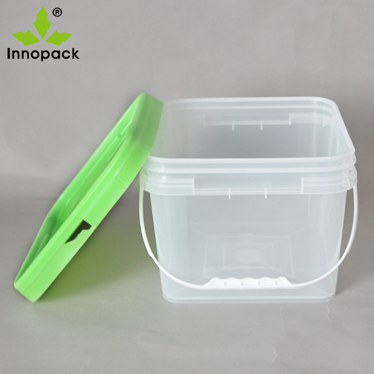 Transparent 8 LTR Square PP Plastic Bucket with Tamper Proof Lid