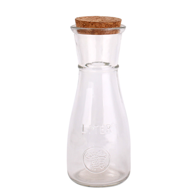 10oz Wide Mouth Glass Juice Bottle Carafe Cork Cover 330ml