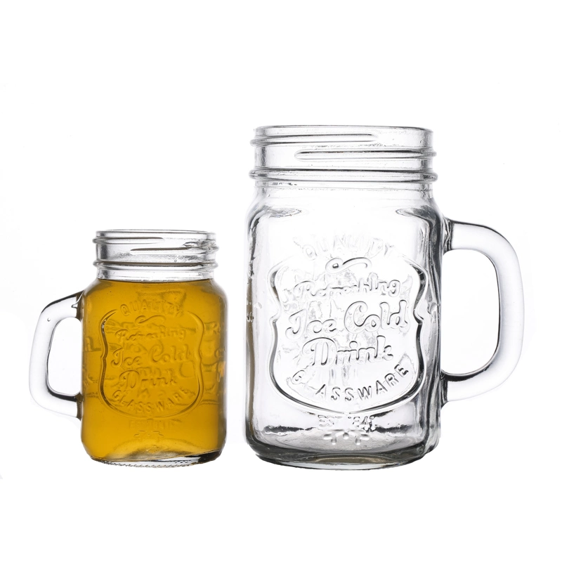 Glass Jar for Beverage Package Round Storage Mason Jar with Handle