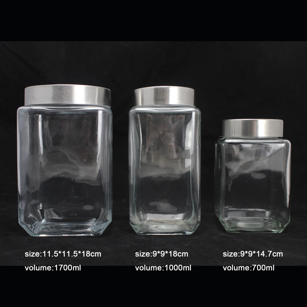 Square Food Storage Glass Jar with Metal Lid