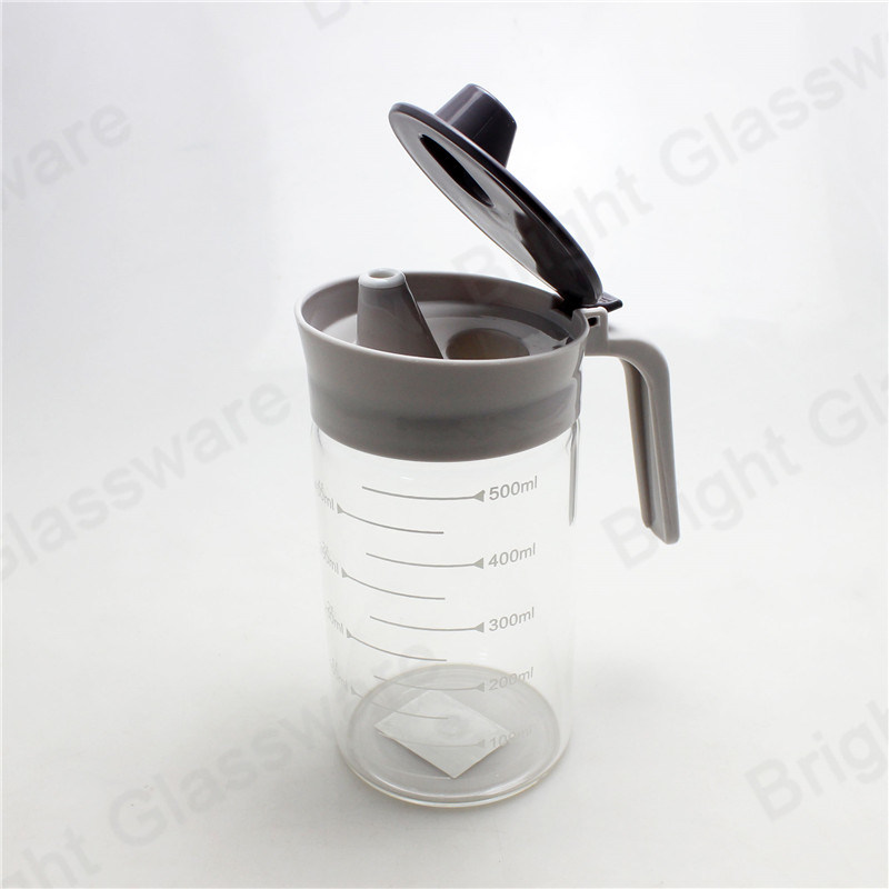 High Quality Kitchen Clear Glass Olive Oil Bottle with Plastic Handle