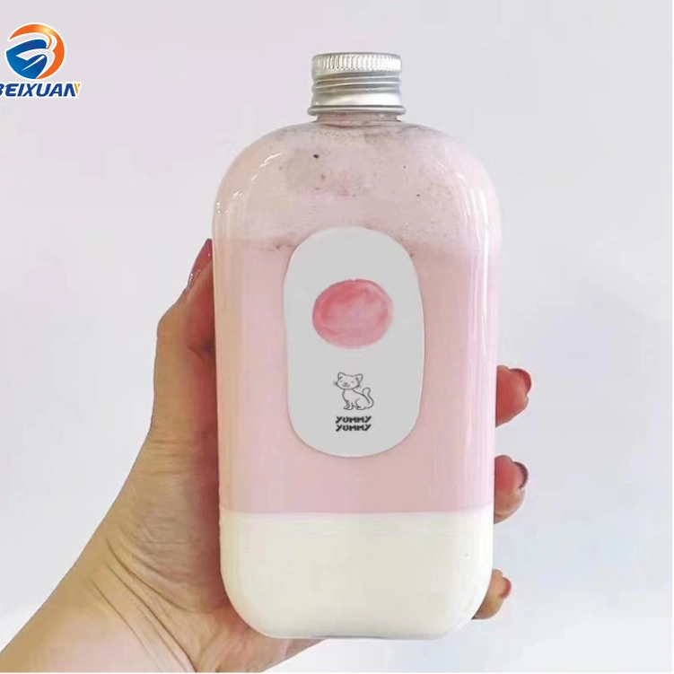 Flat Square Bottle Beverage Bottle Disposable Milk Tea Bottle Pet Plastic Juice Bottle