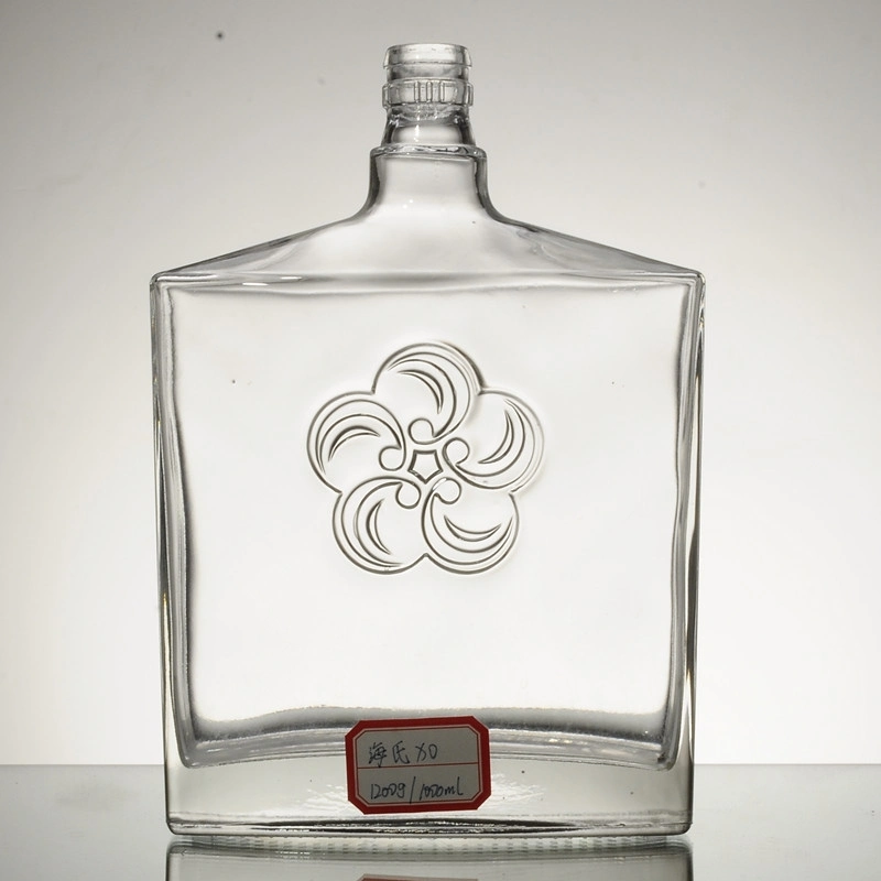 Liquor Flat Glass Bottles 1000ml Screw Cap Whisky Brandy Vodka Xo, Rum Gin Spirtis Glass Bottles Wholesale