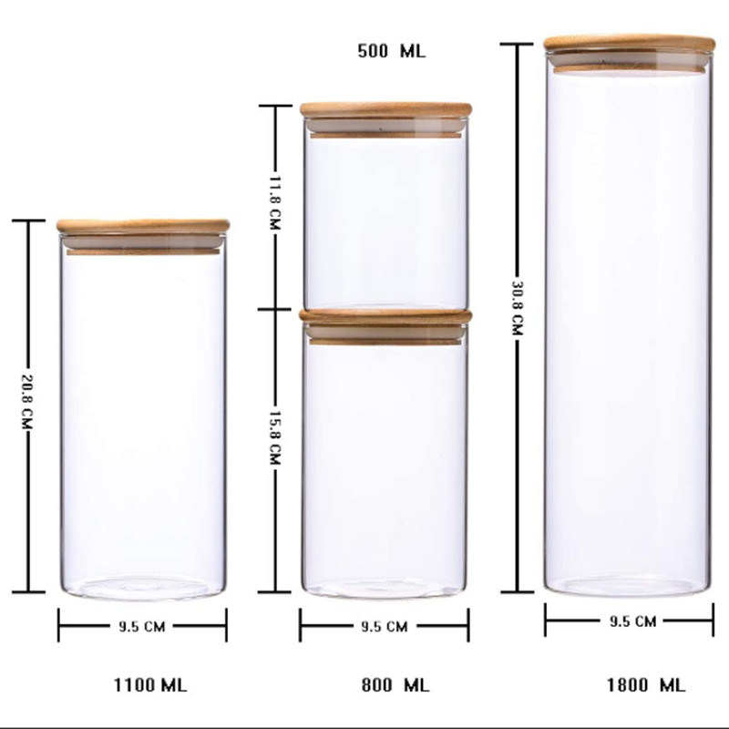 High Borosilicate Glass Cylinder Airtight Food Storage Container Canister Jar