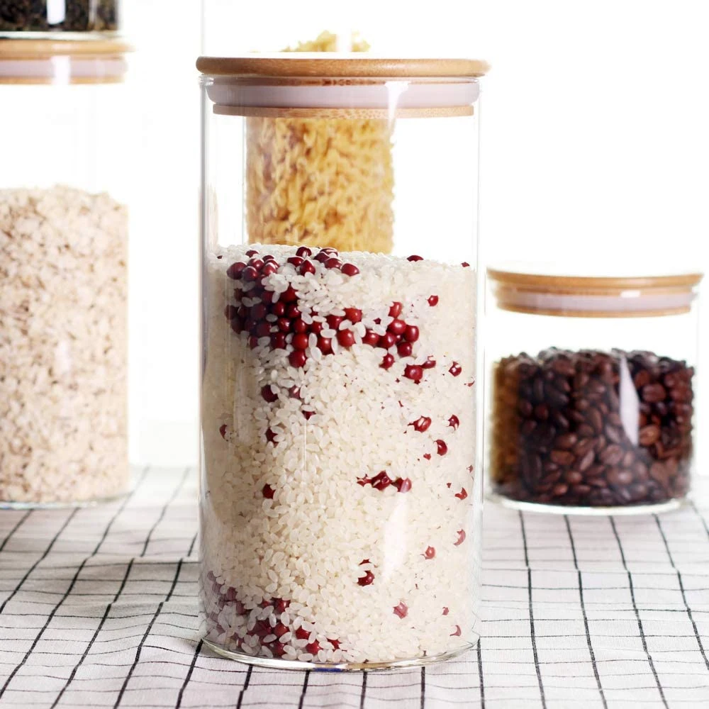 Stackable Kitchen Glass Storage Bottle Set Clear Glass Food Storage Jars for Cookie and Rice