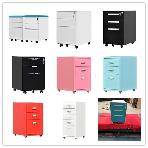 3-Drawer White Mobile Mini File Cabinet Lockable Filing with Lock