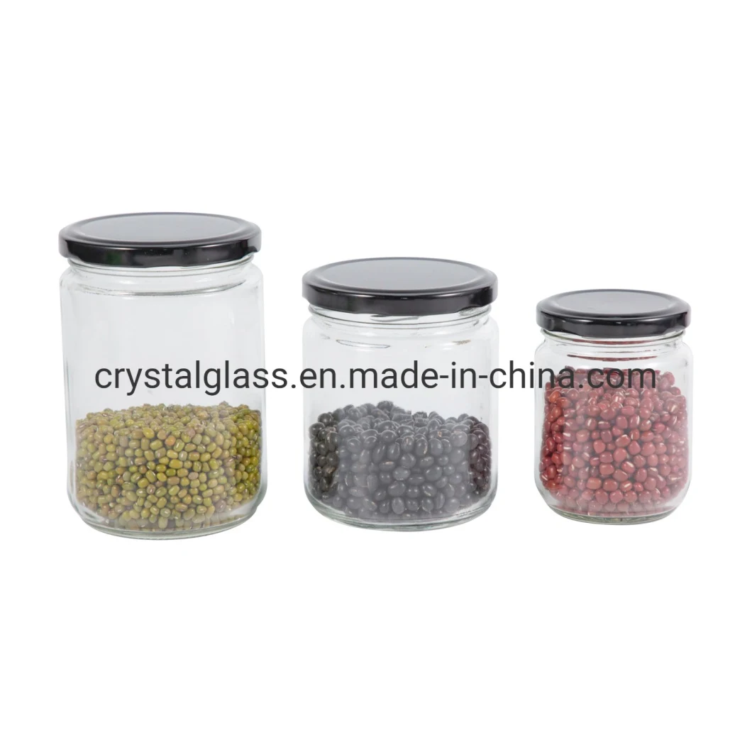 9oz Square Food Storage Honey Jam Glass Jar with Black Cap Lid 280ml 380ml 500ml