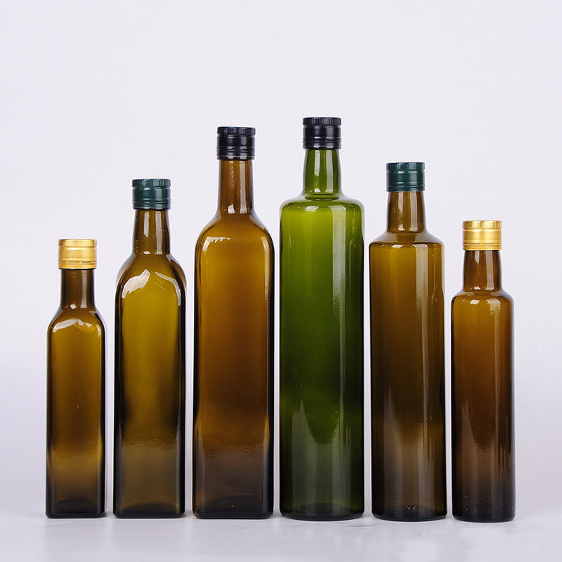 250ml 500ml 750ml Antique Green Square Marasca Glass Olive Oil Bottle with Sleeve