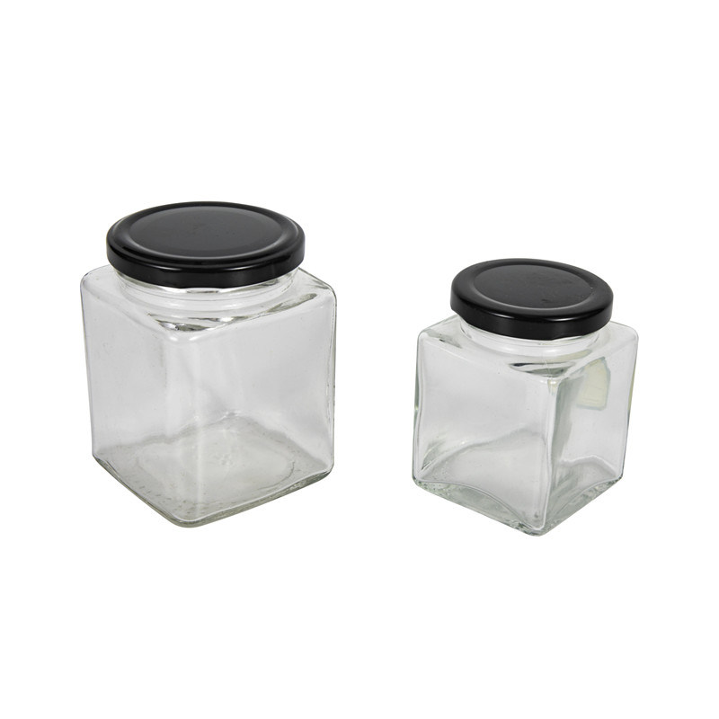 Square Glass Honey Jam Jar with Tin Plate Cap