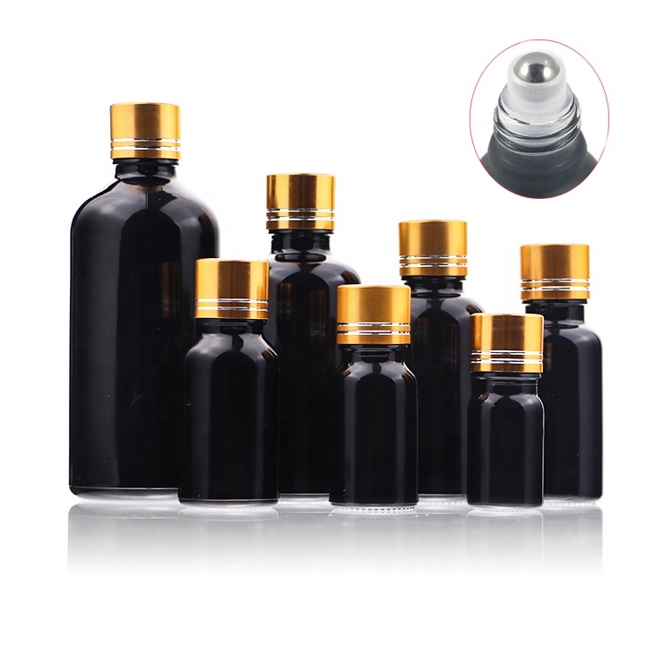 15ml 30ml 60ml 120ml Black Essential Oil Boston Round Glass Bottles Wholesale