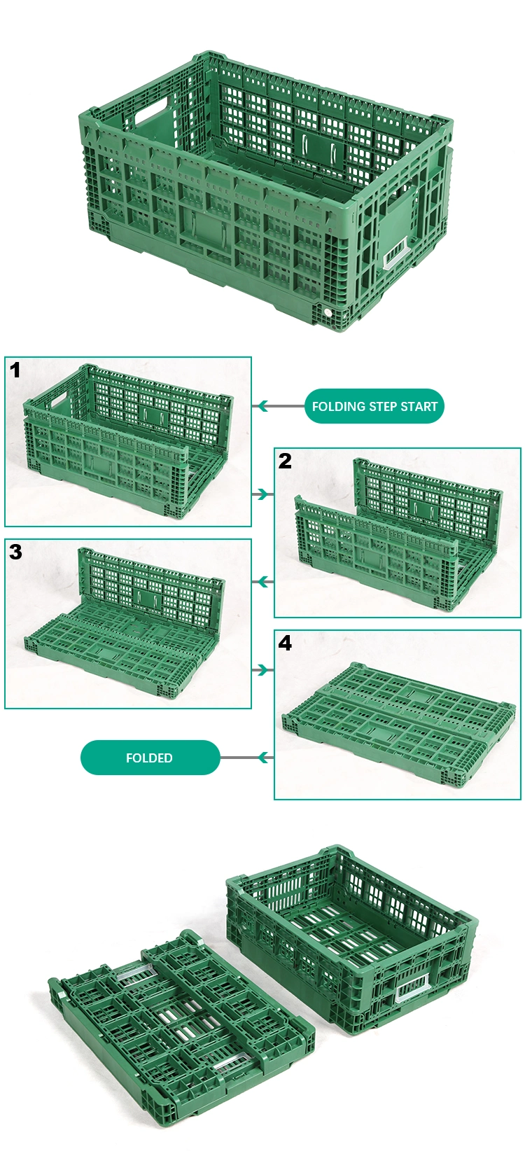 Vegetable Collapsible Fruit Storage Tote Boxes Folding Stackable Plastic Crates