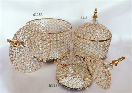 Hot Sell New Designs Metal Candy Jars with Crystals for Wedding Decor