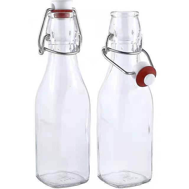 Clear Glass Bottle with Hermetic Lid Stopper 250ml 500ml 750ml 1000ml Swing Top Beverage Bottles