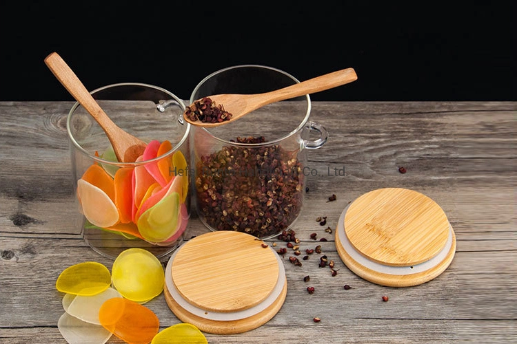 Food Grade Tiny Spice Glass Jar with Bamboo Lids Small Wooden Spoon Delicate Storage Glass Jar