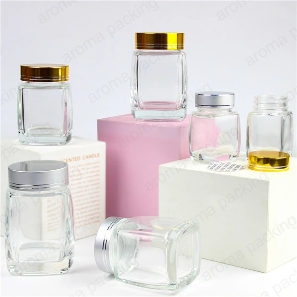 2oz 3oz 6oz Square Glass Mason Jar Clear Jam Jar with Lids