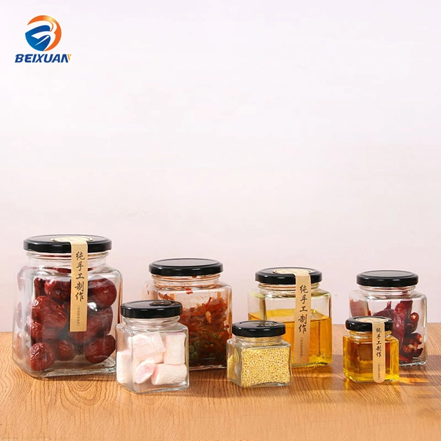 Hot Sale 500ml Transparent Glass Food Honey Bottle Jar Spice Jar with Cover