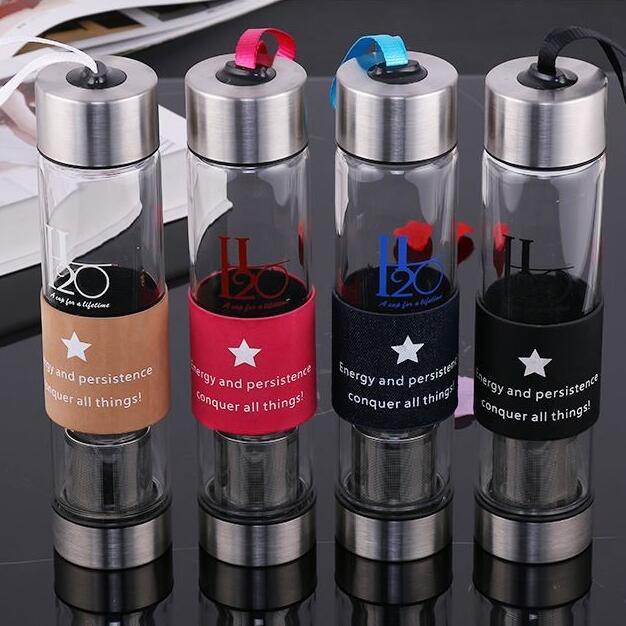 Colorful 450ml Portable Glass Bottle Glass Water Bottle