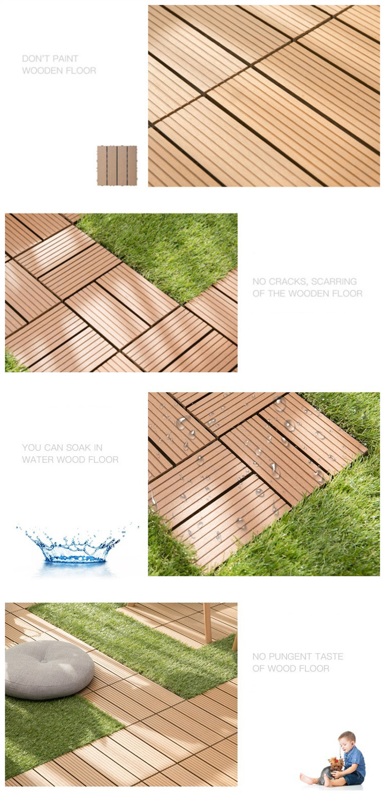 Wholesale DIY Composite Decking WPC Interlocking Flooring Tiles for Indoor Outdoor Garden