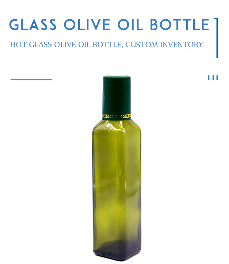 Empty Green Square 250ml Olive Oil Glass Bottles