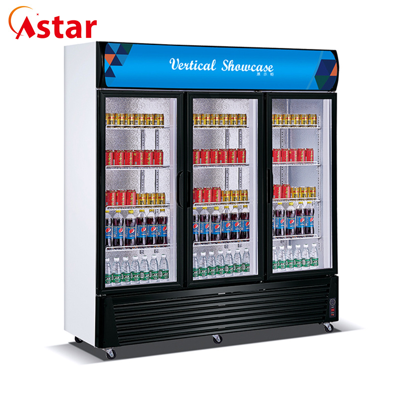 Vertical Commercial Refrigerator Open Glass Door Beverage Showcase