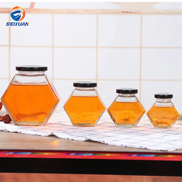 Wholesale 280ml Hexagon Glass Honey Jars with Tinplate Lids