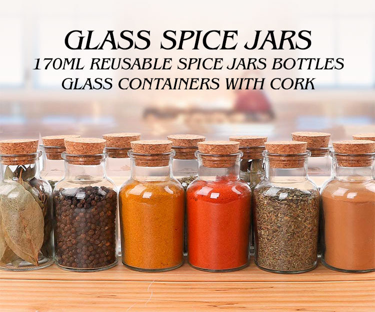 Glass Spice Jars Reusable Spice Jars Bottles Glass Containers with Cork