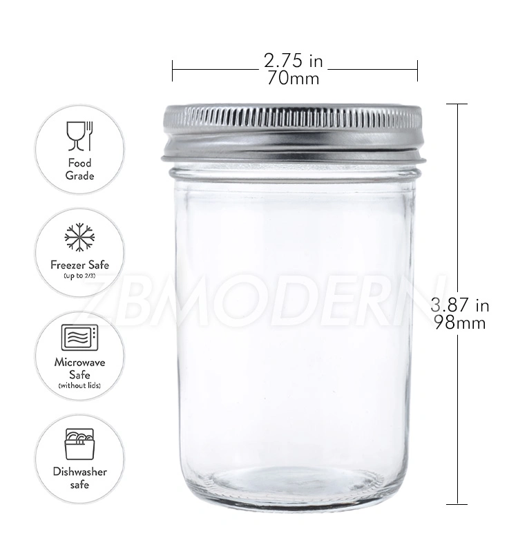 6 Pack 12 Pack Wholesale 4 Oz 8 Oz 12 Oz Regular Mouth 8 Oz Mason Jars Glass Canning Jar with Sliver Lids for Jam Jelly