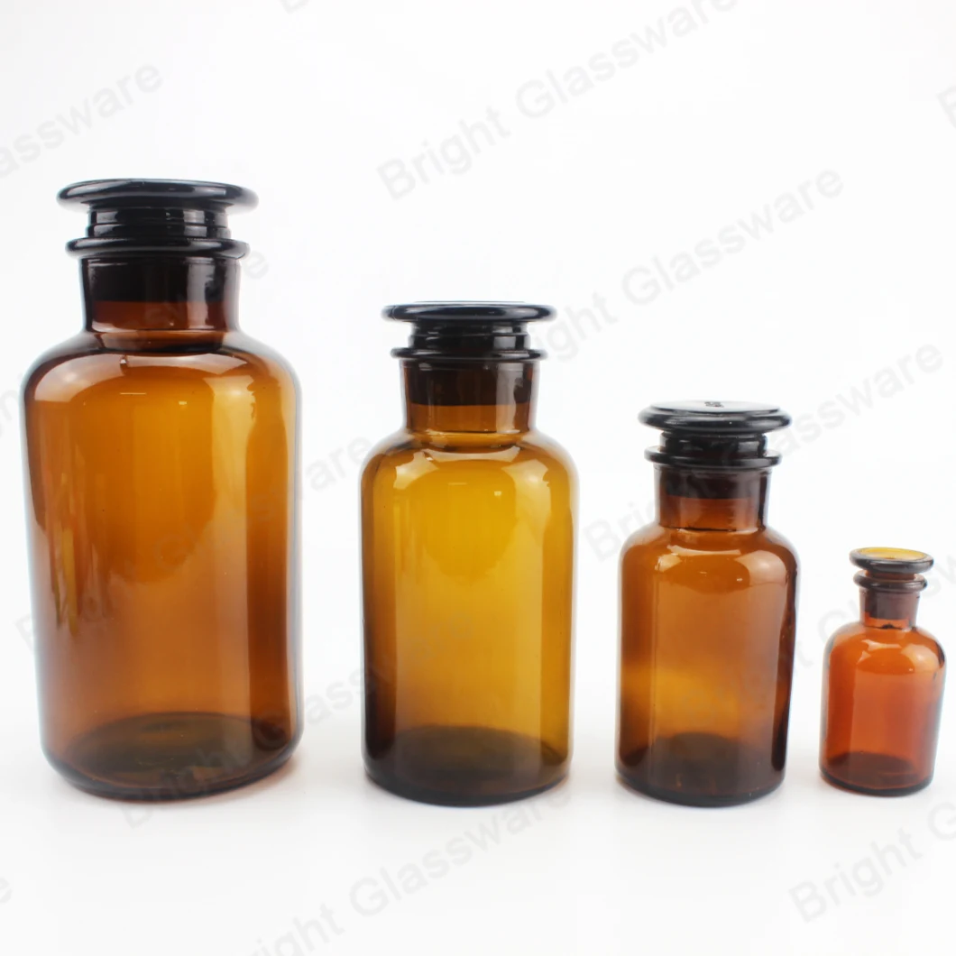 Wholesale 500ml 1000ml Amber Pharmacy Glass Reagent Bottles with Glass Lid