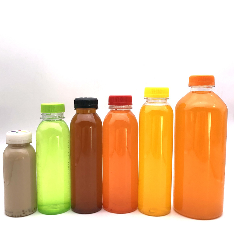 Milk Tea Plastic Bottle Pet Soft Drink Disposable Fruit Juice Bottle Take-Away with Lid Cusomized Logo