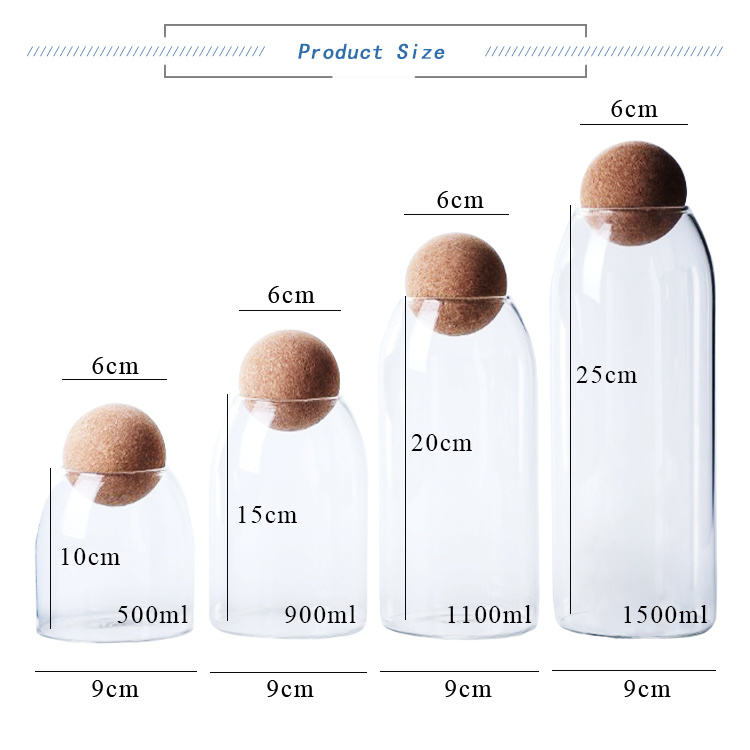 Borosilicate Glass Airtight Food Storage Container Jar with Cork Lid