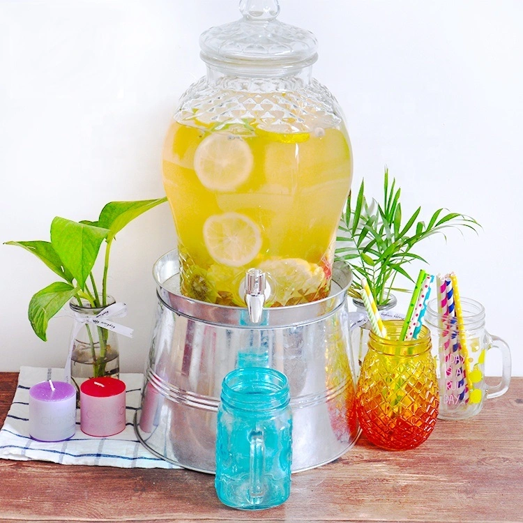 Factory Price Wholesale Custom Juice Glass Jar with Tap Glass Beverage Dispenser