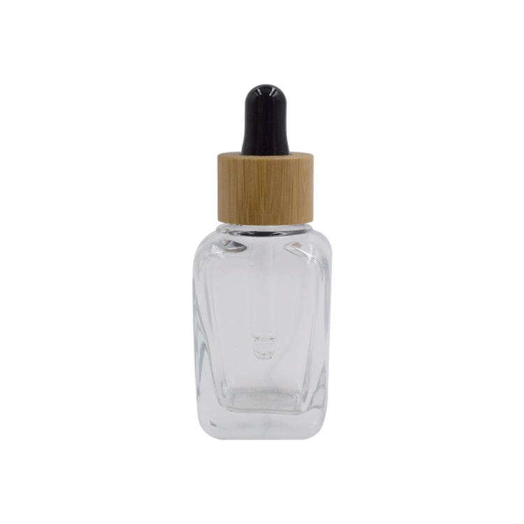 Amber Square Glass Essential Oil Bamboo Dropper Bottle