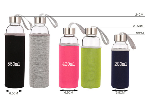 Glass Bottle with Neoprene Sleeve, Auto Bottle, Sports Glass Bottle