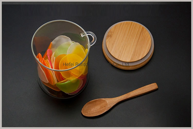 Food Grade Tiny Spice Glass Jar with Bamboo Lids Small Wooden Spoon Delicate Storage Glass Jar