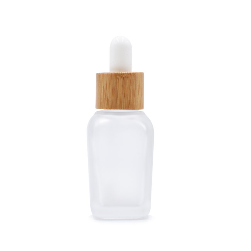 Clear Square Essential Oil Glass Bottles with Bamboo Cap