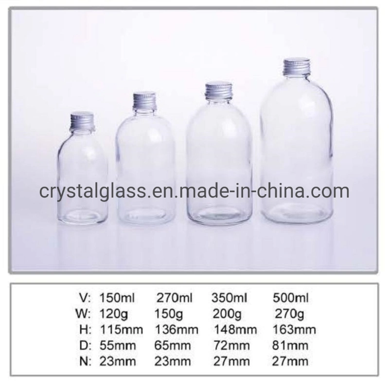 Clear & Frost Boston Round Glass Juice Bottles 250ml 300ml 500ml