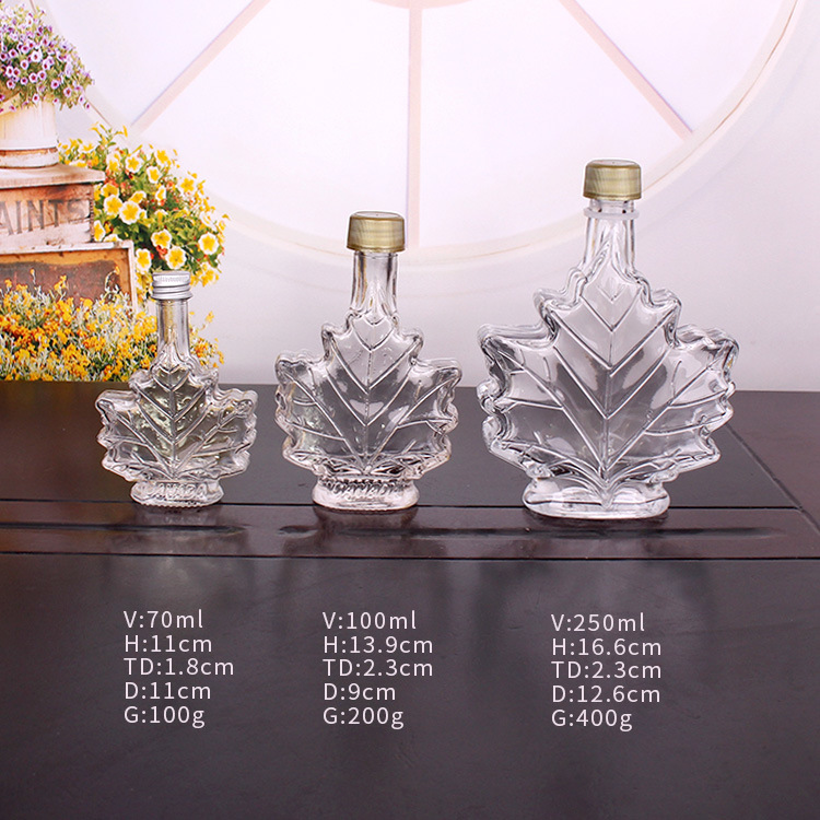 70ml 100ml 250ml Maple Leaf Glass Bottle for Wine