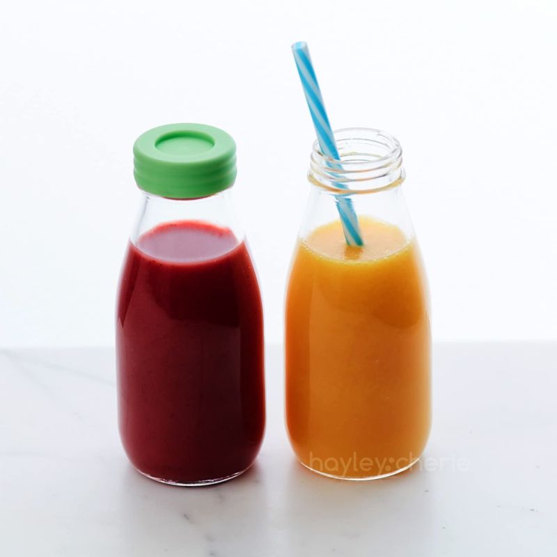 10oz Glass Milk Bottles with Colorful Leak Proof Lids for Drinking