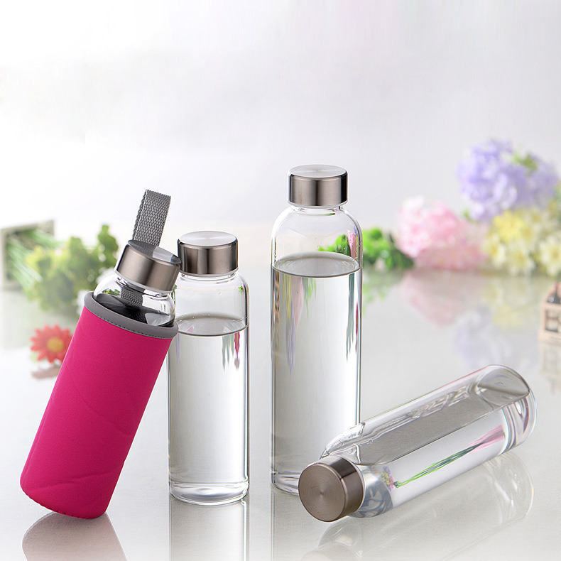 550ml High Borosilciate Glass Water Bottle with Stainless Steel Lid for Student Travel