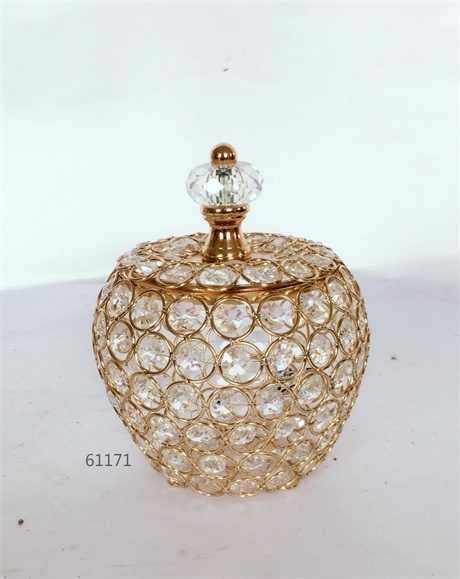 Hot Sell New Designs Metal Candy Jars with Crystals for Wedding Decor