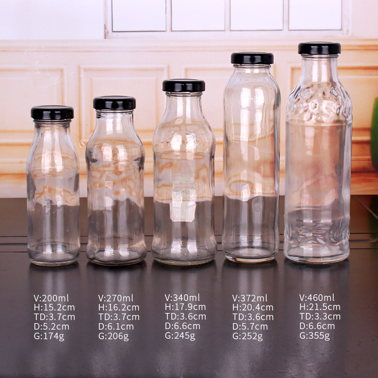 300ml Clear Glass Juice Bottles Drinking Bottle with Metal Lid