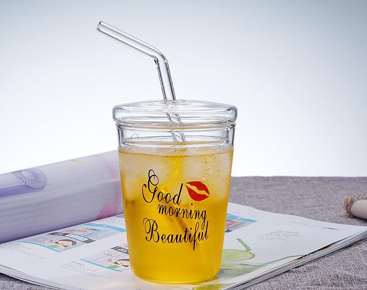 Glass Straw Cup Straw Drink Cup Snack Straw Cup Christmas Glass Coffee Cup